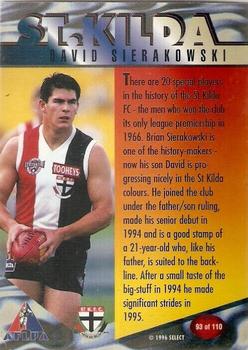 1996 Select AFL Centenary Series #93 David Sierakowski Back